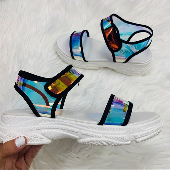 iridescent platform sandals